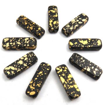 Czech Crystal Rectangles: Black and Gold: 9 pieces