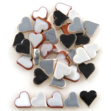 8mm Mini Hearts: Noir/Blanc  Mix