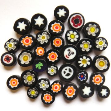 Fused Millefiori: Black 7-13mm