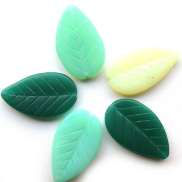 Etched Leaves: Set of 5 Teal